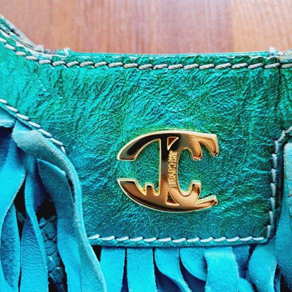 Just Cavalli Women's Python Snake Leather Green/Blue Shoulder Bag - Picture 2 of 16